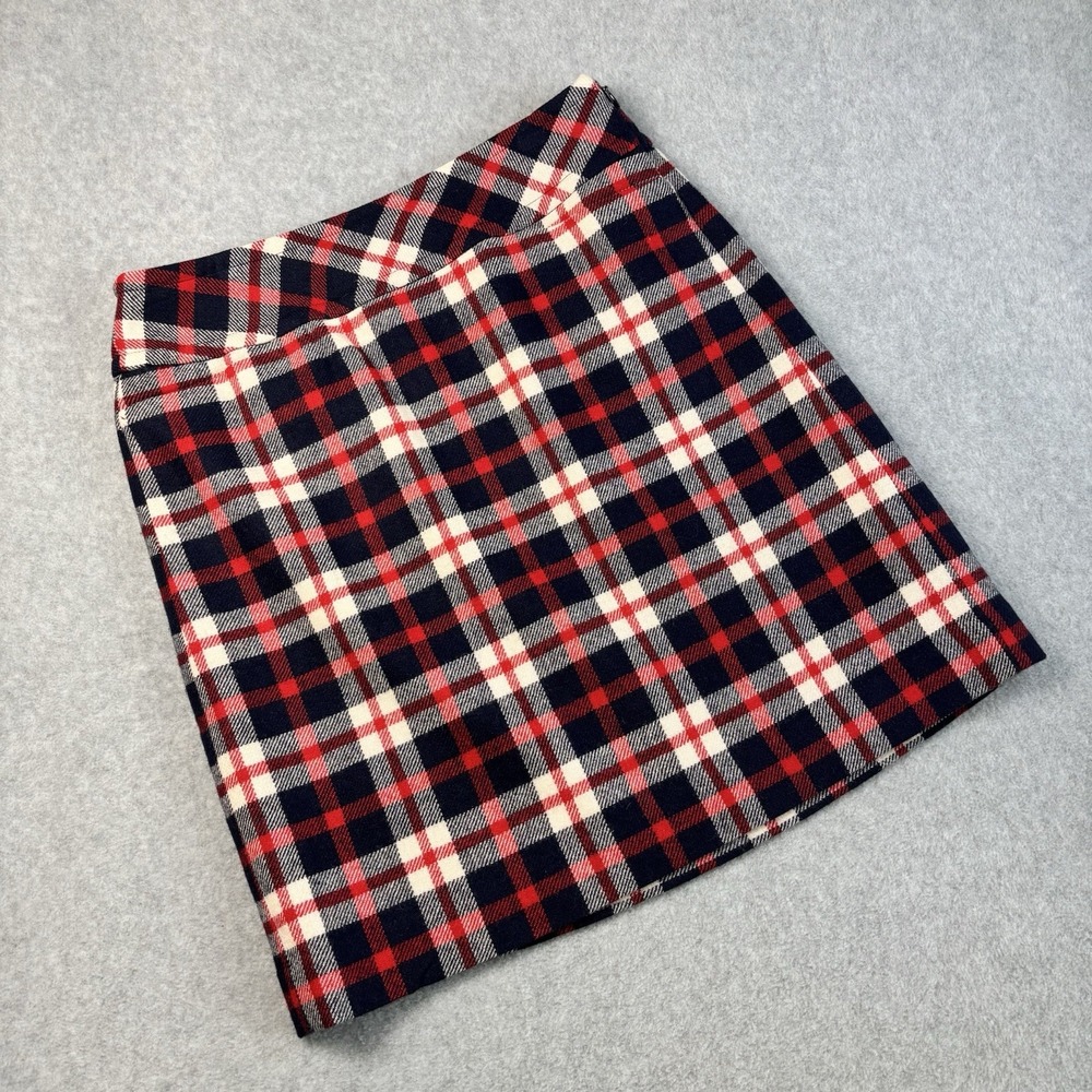 TALBOTS Woman Petite Plaid Lined SKIRT Size 4 Wool Blend Red Blue Academia